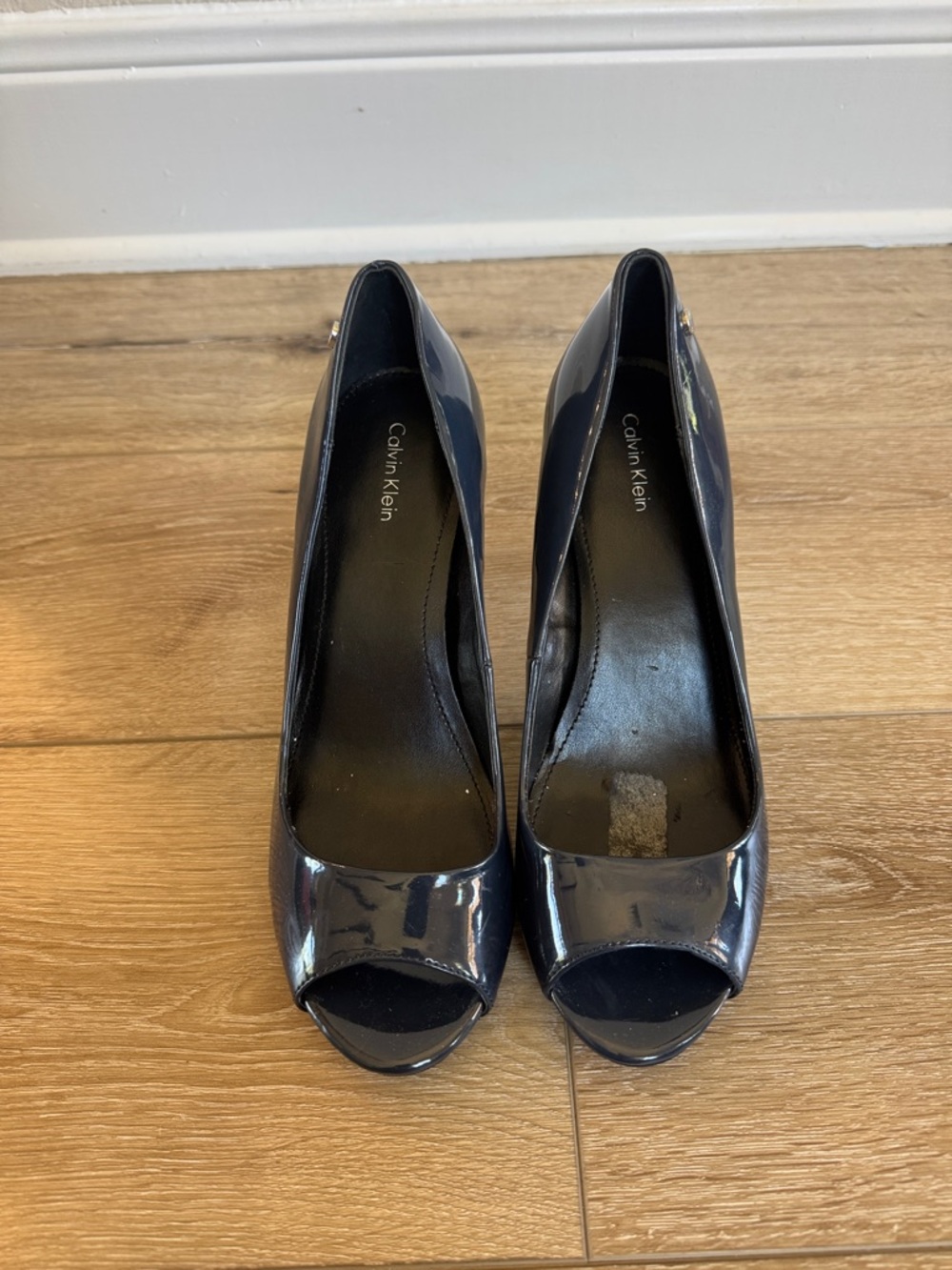 Calvin Klein Patent Peep-Toe Pumps in Navy